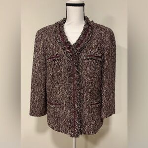 Talbots The Grace Fit Suit Jacket Tweed Wool Blend Snap Up V Neck Lined Size 12